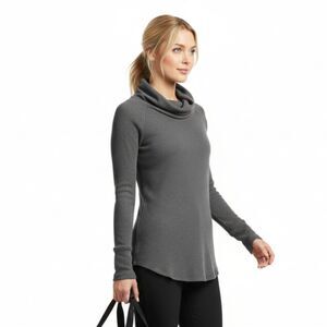 Columbia Gray Long Sleeve Waffle Weave Cowl Drape Neck Athletic Sport Top M